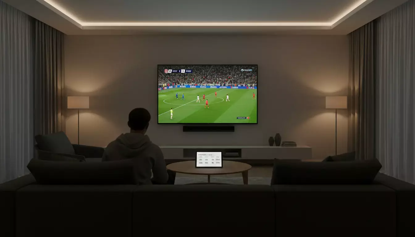 Tela exibindo transmissão de partida de futebol europeu com dados de análise
