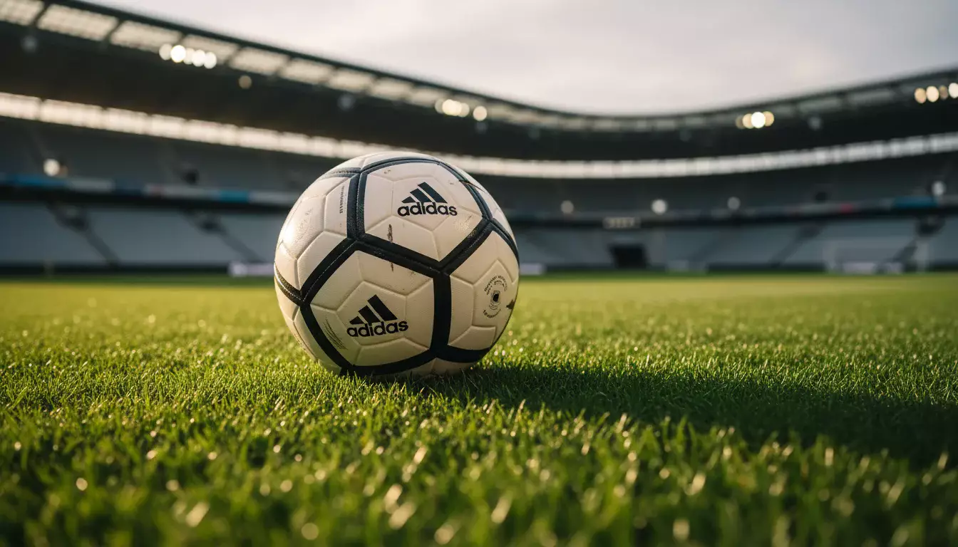 Bola de futebol sobre gramado de campo profissional