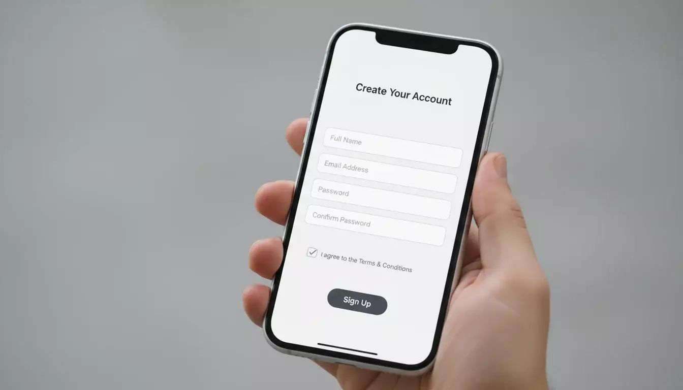 Tela de smartphone mostrando formulário de registro com campos para preencher