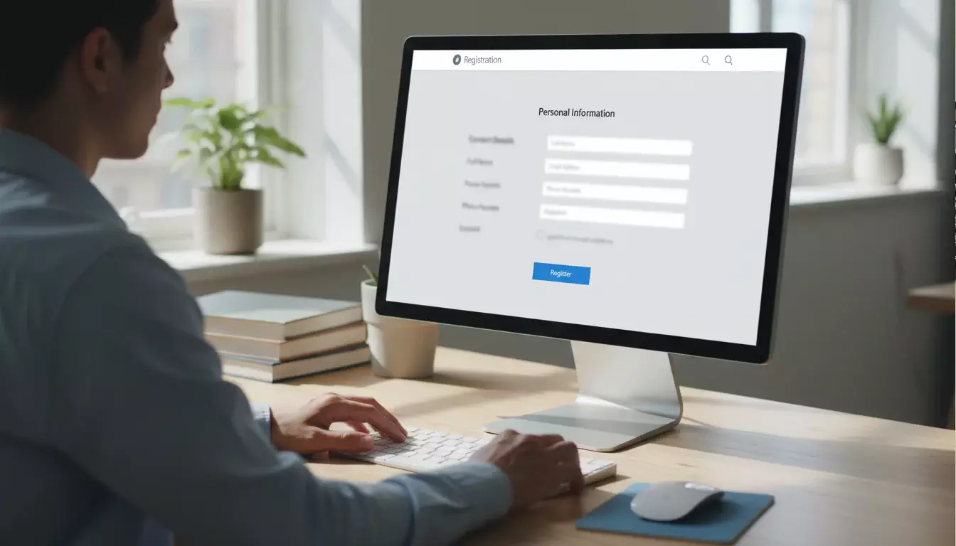 Pessoa preenchendo formulário em tela de computador
