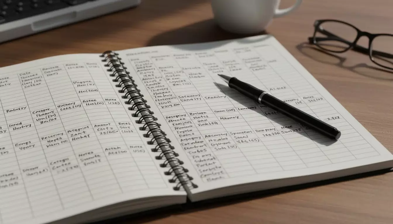 Caderno aberto com anotações detalhadas e organizadas