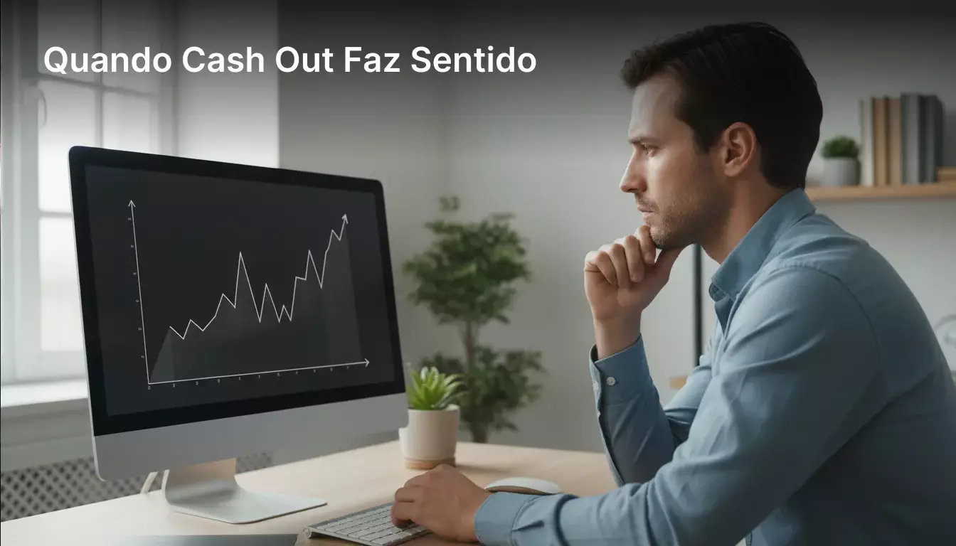 Pessoa pensativa observando tela de computador com gráfico de linhas