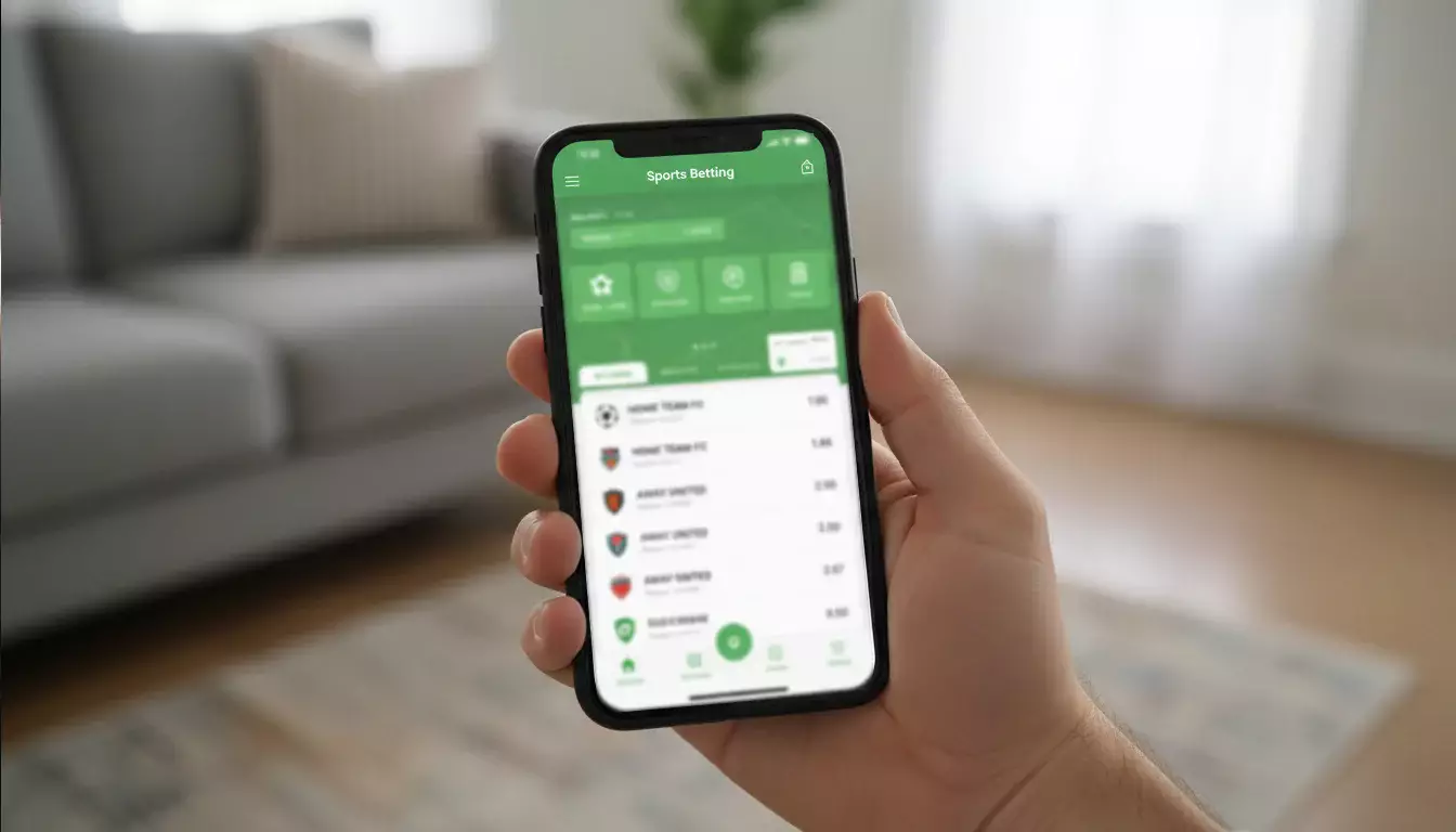 Mão segurando smartphone com aplicativo de apostas esportivas aberto