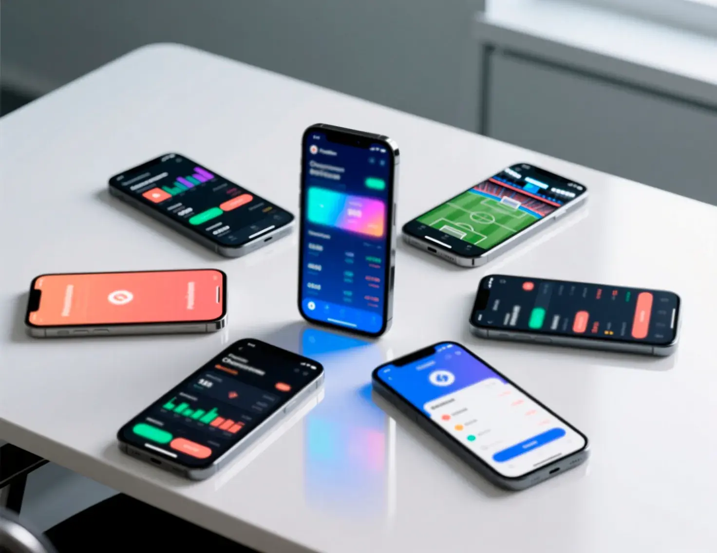 Múltiplos smartphones exibindo diferentes aplicativos de casas de apostas