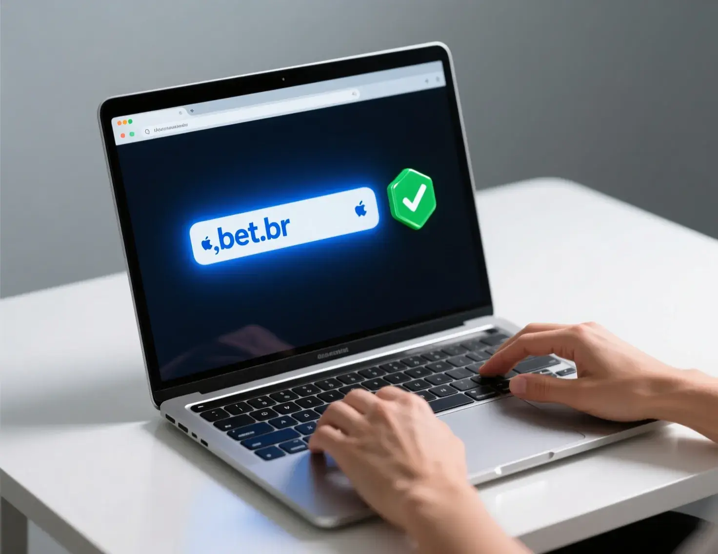 Tela de laptop mostrando domínio .bet.br como selo de legalidade para sites de apostas