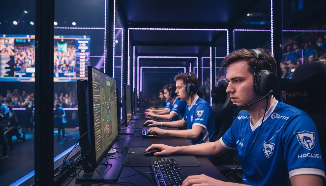 Jogadores profissionais de eSports em cabines durante partida competitiva