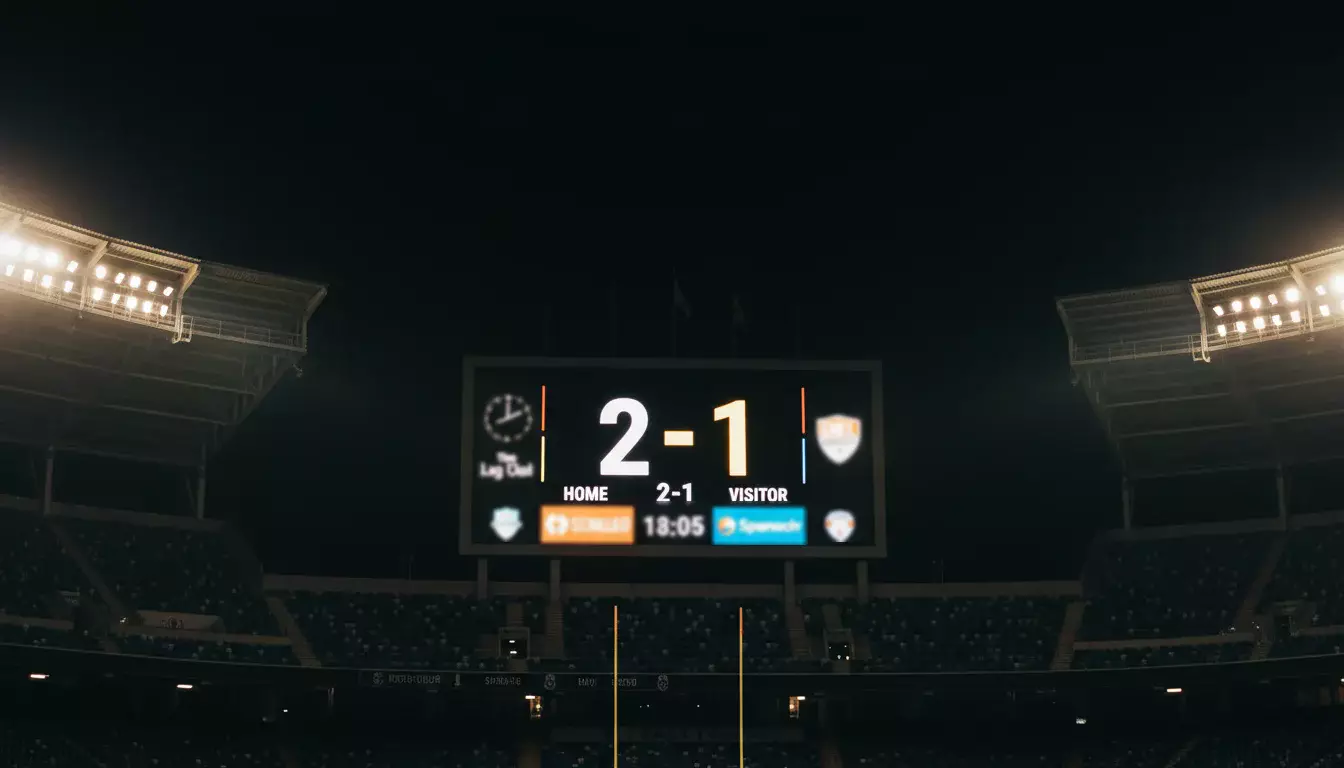Placar eletrônico de estádio mostrando resultado de partida de futebol