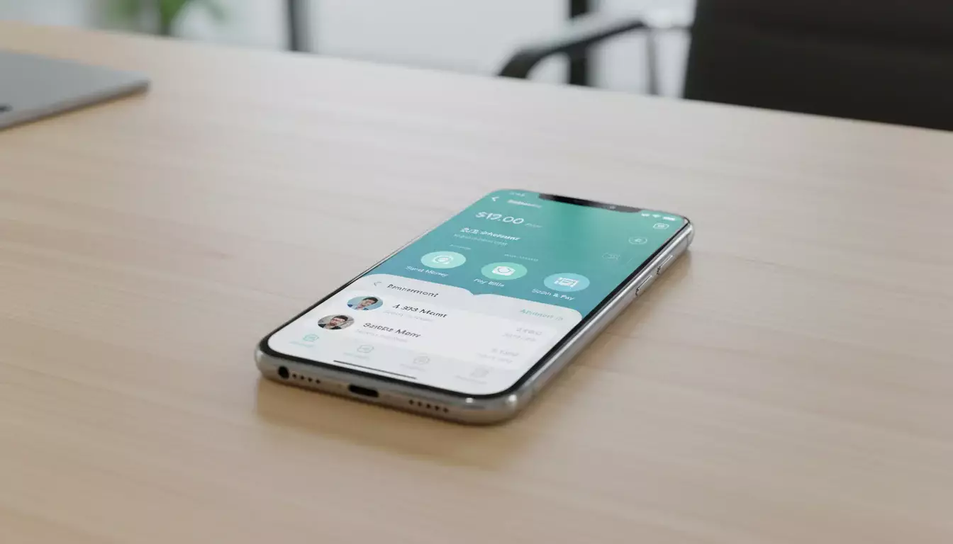 Smartphone exibindo interface de aplicativo de pagamentos