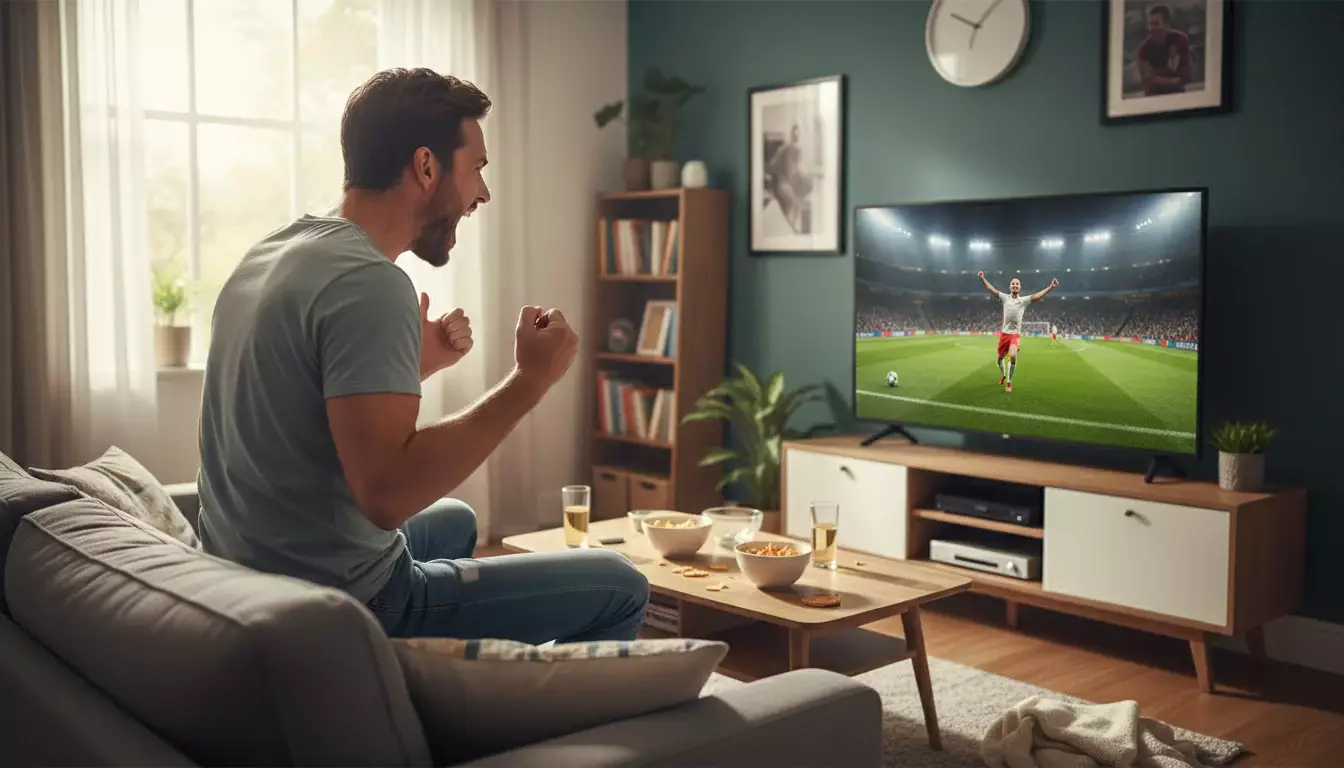 Torcedor assistindo jogo de futebol com emoção